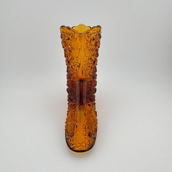 Vintage Fenton Glass Amber Daisy & Button Boot with Scalloped Edge 4" - Picture 4 of 7